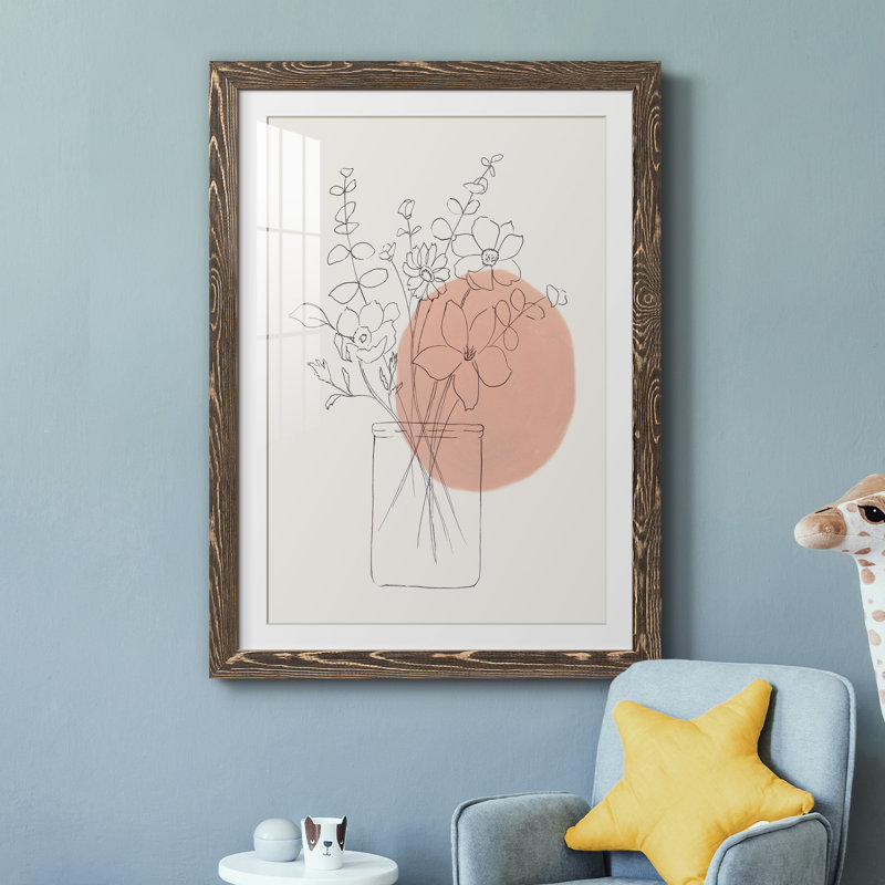 Contemporary Wildflower Bouquet - Peinture encadrée, H 31,5 po x l 23,5 po x P 1,5 po, Papier avec cadre brun antique