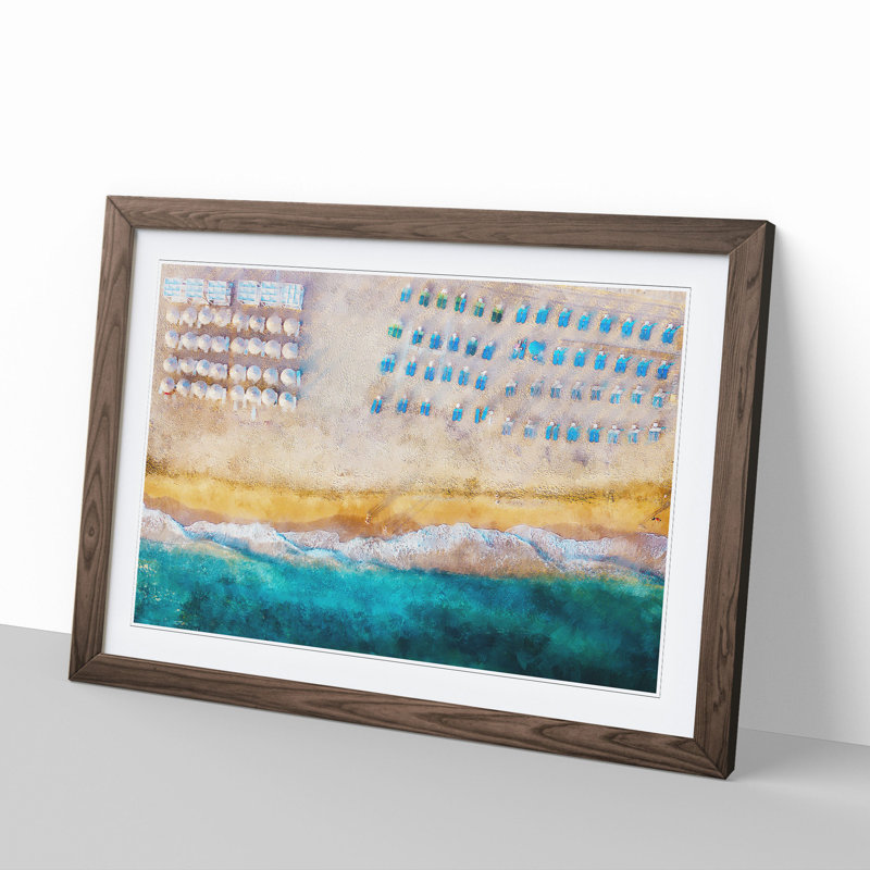 Beach in Corfu Greece - Picture Frame Painting on MDF, Walnut Framed, 48cm H x 65cm W x 2cm D