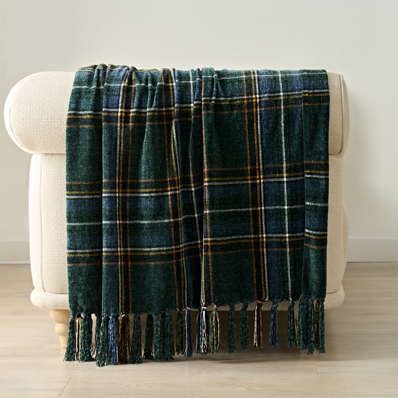 Soft Chenille Throw Blanket, 80" L x 60" W, Pine Green Plaid