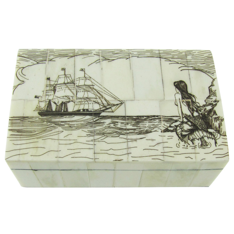 Boîte à boutons de manchette en os de faux reproductions scrimshaw