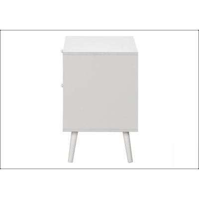Table d'appoint moderne en stratifié blanc avec tiroirs de rangement spacieux pour la chambre à coucher et le salon, parfaite pour un décor contemporain.
