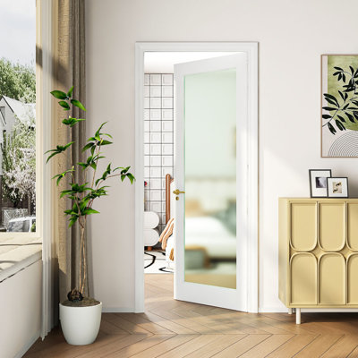 Portes intérieures en bois massif blanc solide, verre givré, style moderne
