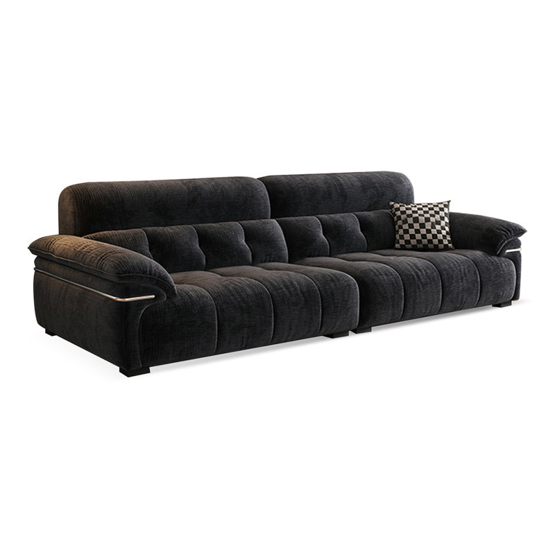Canapé modulaire noir + chenille argent + bois massif + bois manufacturé + métaux + plastique, 4