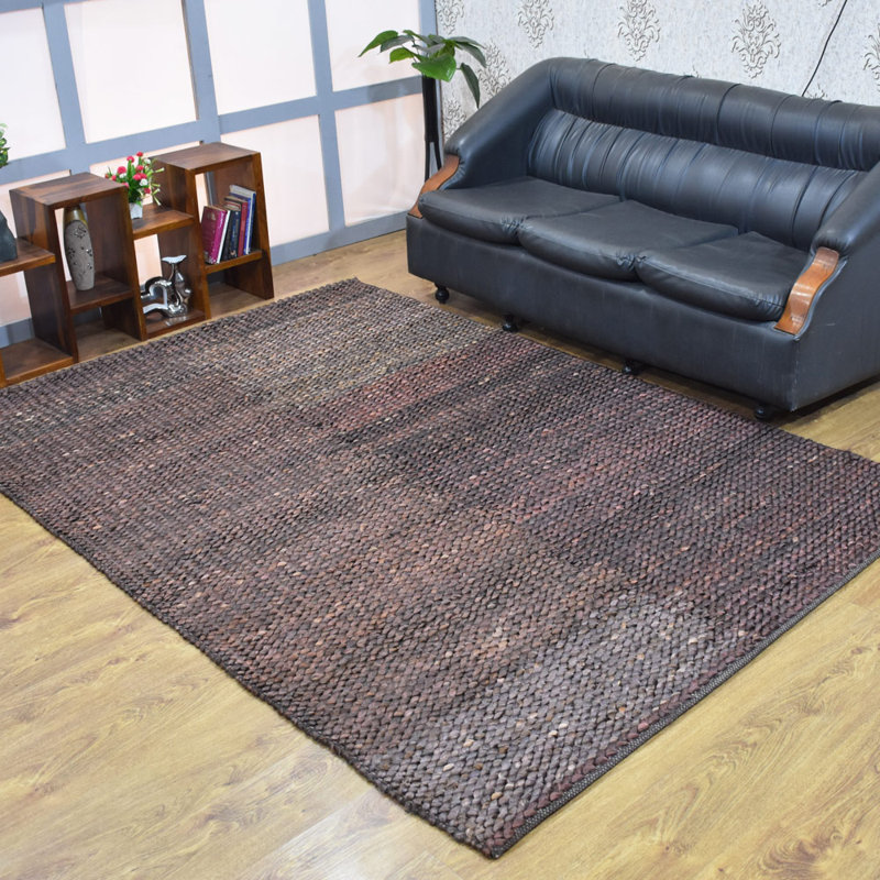 Housel Hand Woven Jute Eco-Friendly Solid Area Rugs - Rectangle, brownish charcoal Color, Plain Solid Design, Low Pile, Natural Fiber, Outdoor Indoor Handmade Area Rugs for Living Room, Bed Room