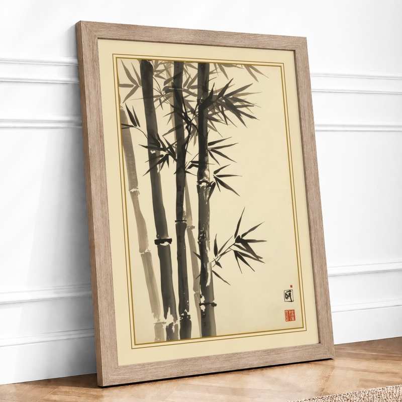 Bamboo in Ink Japandi - Framed Print, Oak, A3 - 42.0 x 29.7 cm