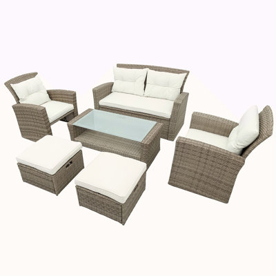 Patio Furniture Set, 4 Piece Outdoor Conversation Set All Weather Wicker Sectional Sofa With Ottoman And Cushions