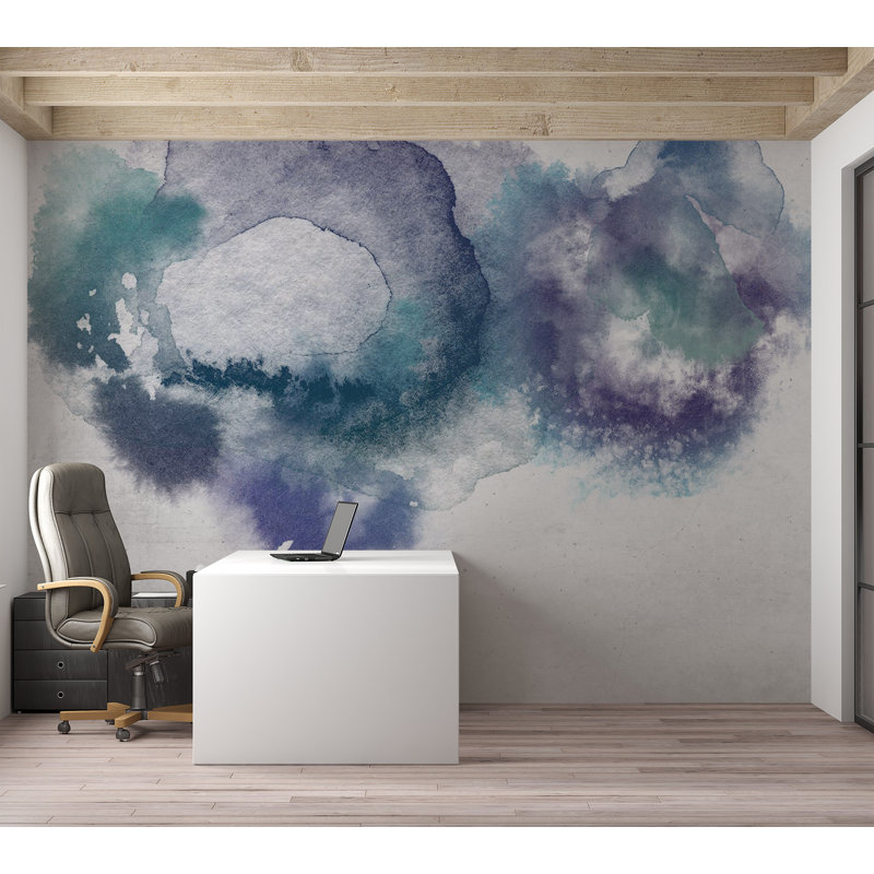 Papier peint abstrait - Gouttes aquarelles bleues, L 41 po x l 59 po