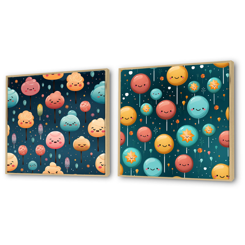 Ensemble de 2 décorations murales Lollipop Dream, H 36 po x l 73 po x P 1,5 po, Cadre flottant brun