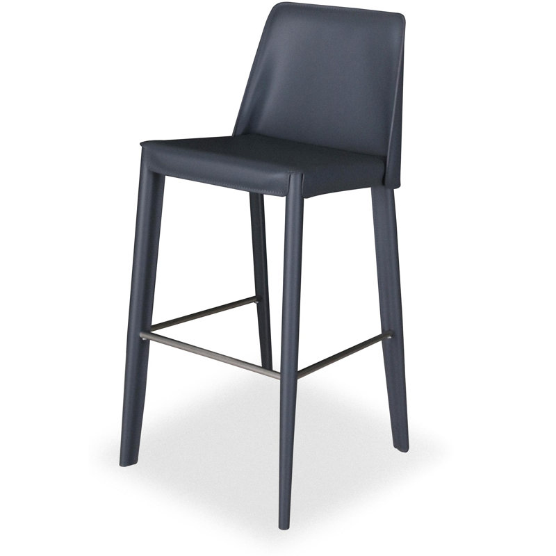 Tabouret de bar en cuir Pemma, Bleu foncé