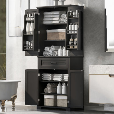 Bathroom Storage Cabinet With Doors And Drawer, Multiple Storage Space, Adjustable Shelf, Black