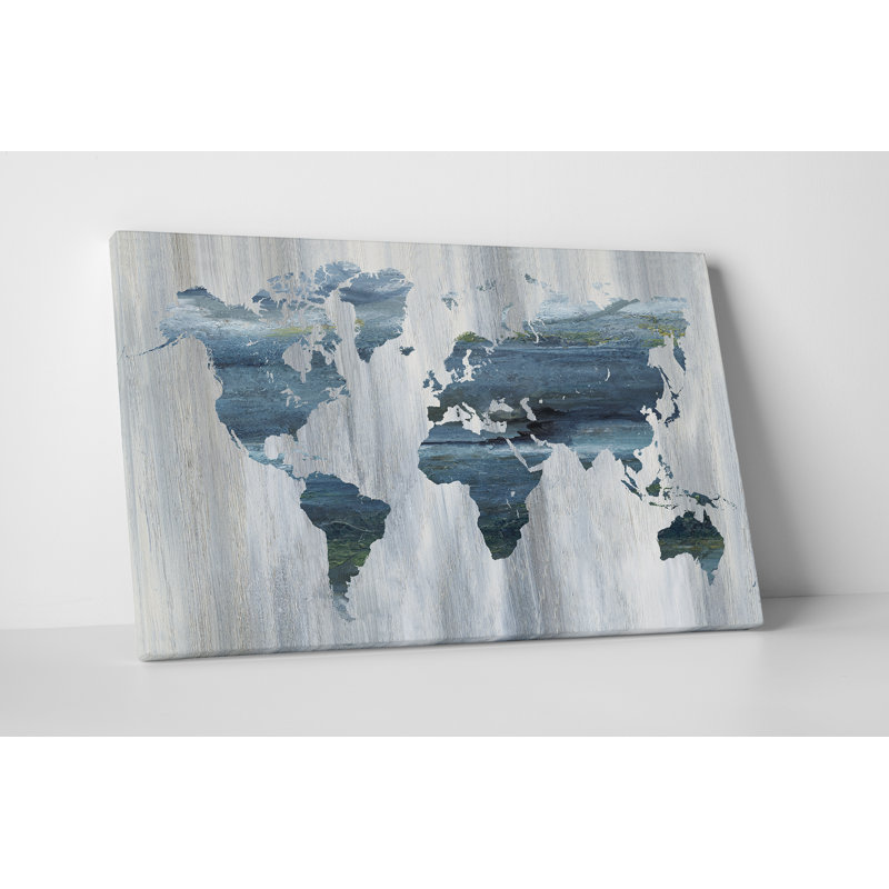 'Textural World Map' Graphic Art Print on Canvas, 16" H x 20" W x 1.5" D