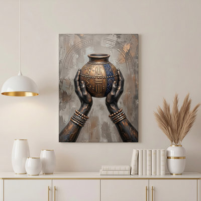 Art mural sur toile en bois naturel pour salon, chambre à coucher, bureau ou vestibule - décoration murale décorative avec vase antique