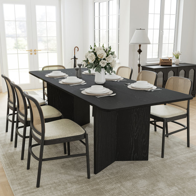 Chantai 33.5"W×30"H Wooden Dining Table, Black, 30"H x 79"L x 33.5"W