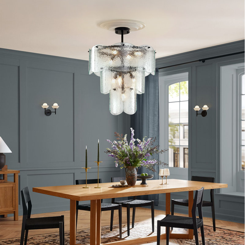 8 - Light Glass Dimmable Tiered Chandelier, Black