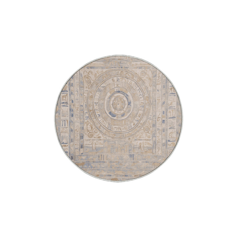 Tapis beige soyeux et moelleux, Rond 3 pi