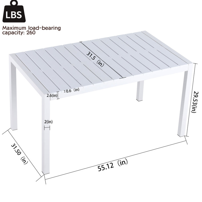 4 fauteuils bleus empilables en PP 4 pièces, table longue blanche moderne de 55 pouces, utilisation intérieure / extérieure, durabilité toutes saisons, pieds en métal, patins antidérapants, dossier à lattes ergonomique, matériau de haute qualité, -,,, facile à