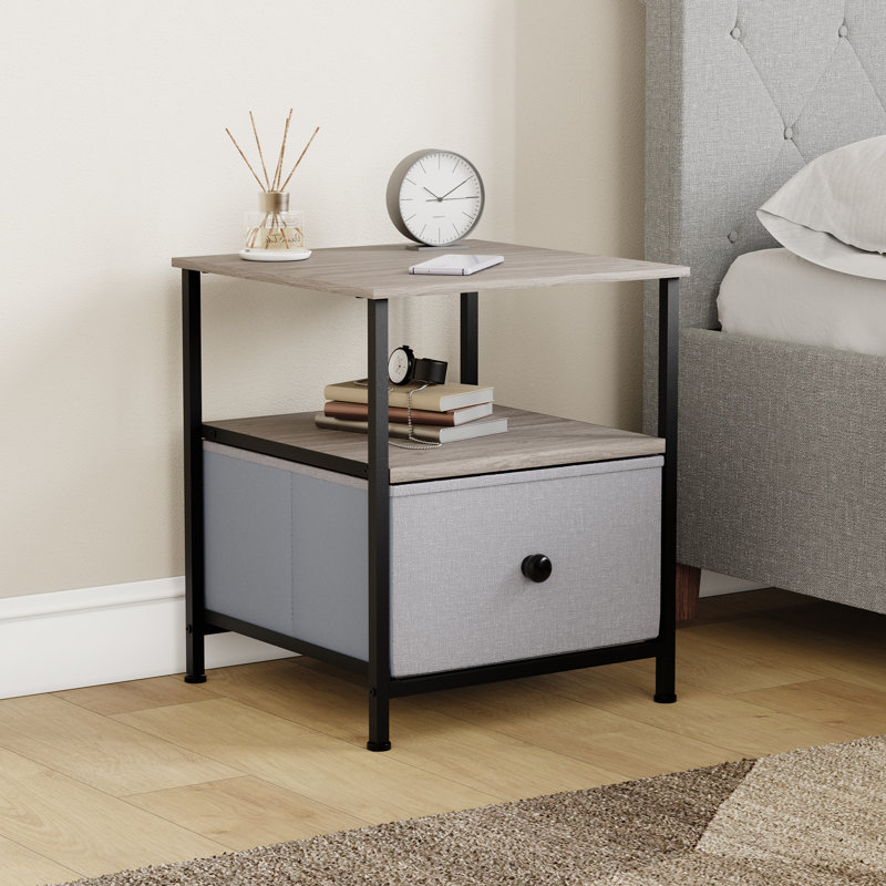 40 cm W Steel Bedside Table, Beige/Grey