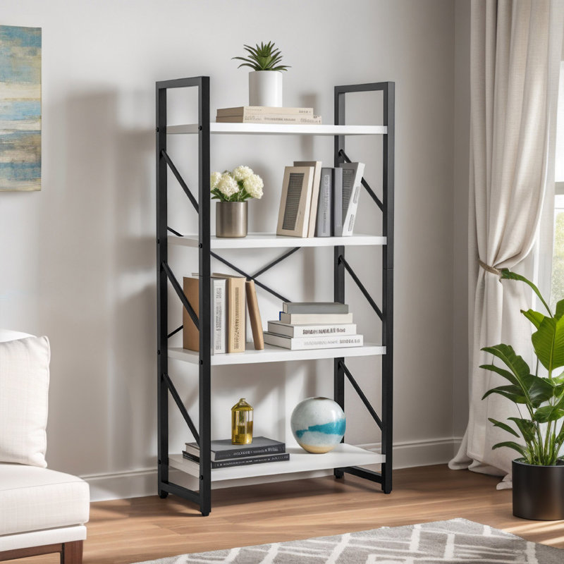 Kiyler Bookcase, (4 Shelves) 47.2" H x 23.6" W x 11.8" D, Black/White