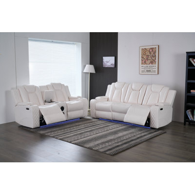 Ensemble de canapé et causeuse inclinable électrique moderne 2 pièces avec lumières DEL, chargement sans fil, haut-parleurs Bluetooth, ports USB-C / USB et rangement caché