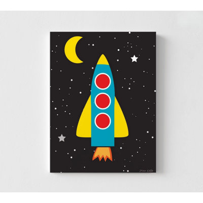 Blast Off By Ann Kelle, Space Rocket Wall Art, Space Art For Kids, Spaceship Wall Decor, Outer Space Print, Colorful Rocket Print