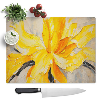 Daffodil Flower Action No.2  Glass Chopping Board