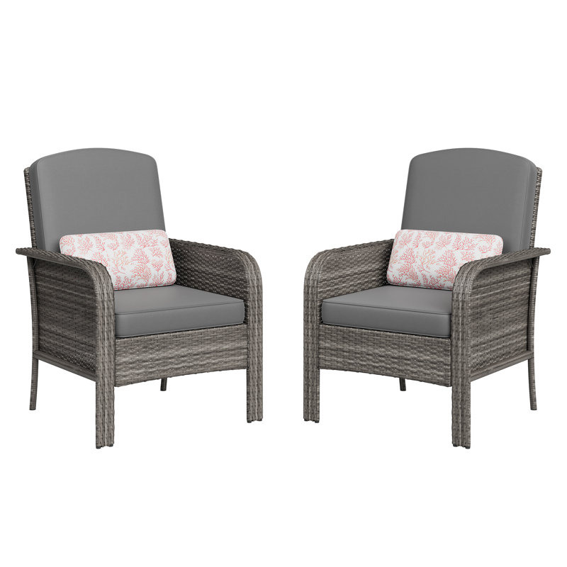 2-Piece Outdoor Wicker Patio Chair Set High-Back All-Weather Rattan Conversation Chairs with Cushions for Porch or Garden
