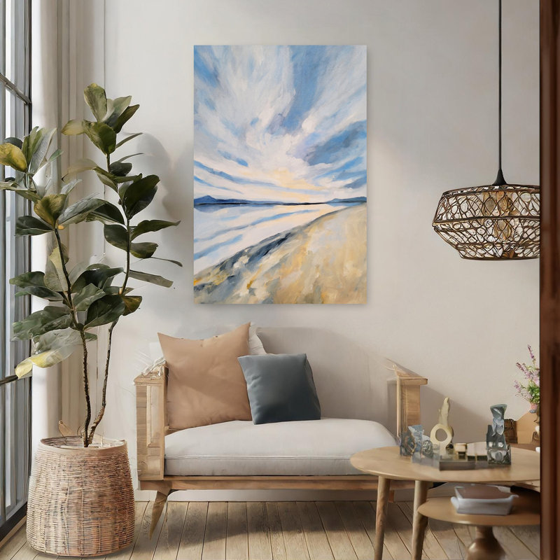 «Serene Coastal Horizon Abstract Fish Coastal», art mural, H 48 po x l 32 po