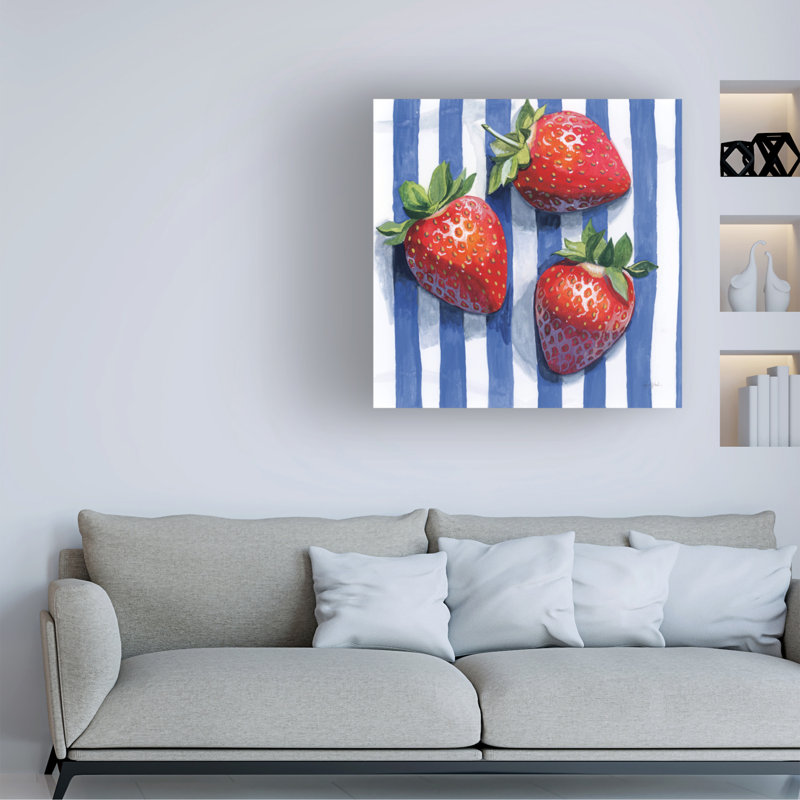 Art mural sur toile tendue - «Bire Tissu Berries» de Kate Jarvik, art mural pour salon, chambre à coucher ou bureau - 35 x 35