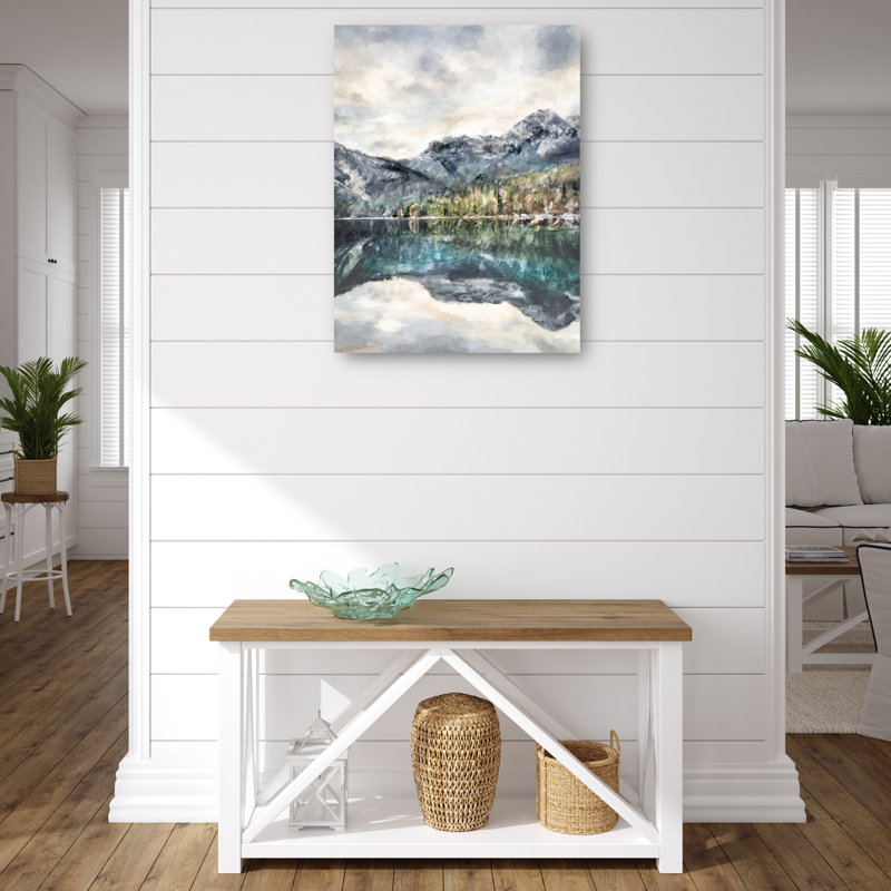 Lake Reflections Blue and Green Landscape Canvas Art Print