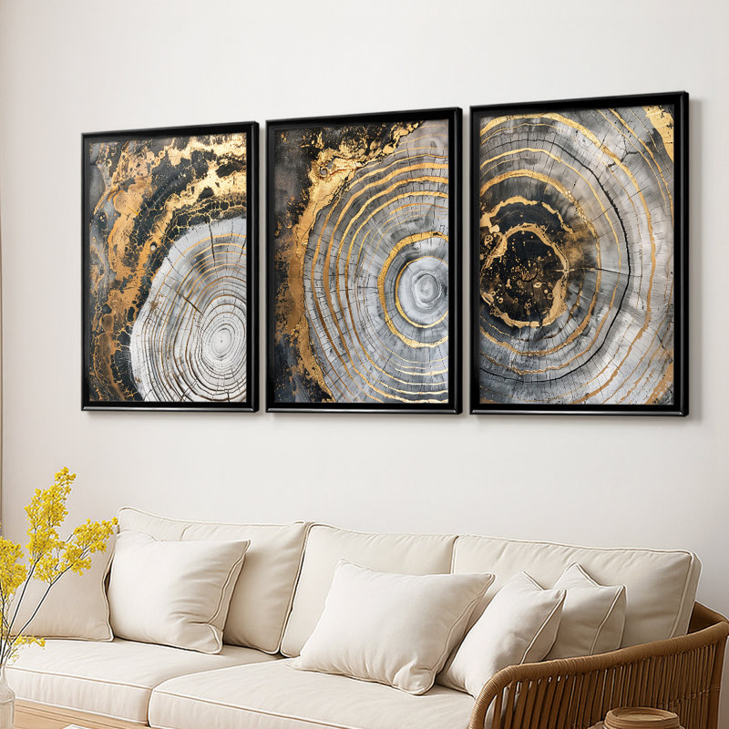 ABSTRACT Series CCLxxix - Toile tendue avec châssis sur mesure - 3 pièces, Noir, H 21 po x l 30 po