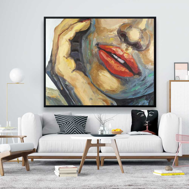 Gros plan sur les lèvres - Décoration de salon en toile encadrée, 49.25" H x 61.25" W