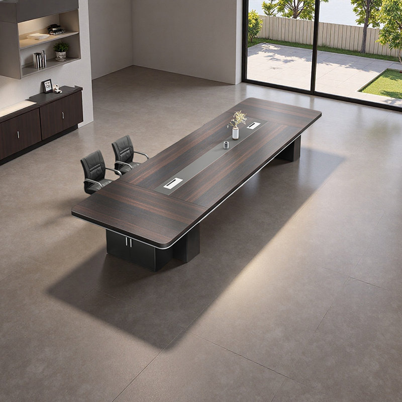 Table de conférence minimaliste avec armoire de rangement, H 29,52 po x L 94,48 po x l 47,24 po, Brun