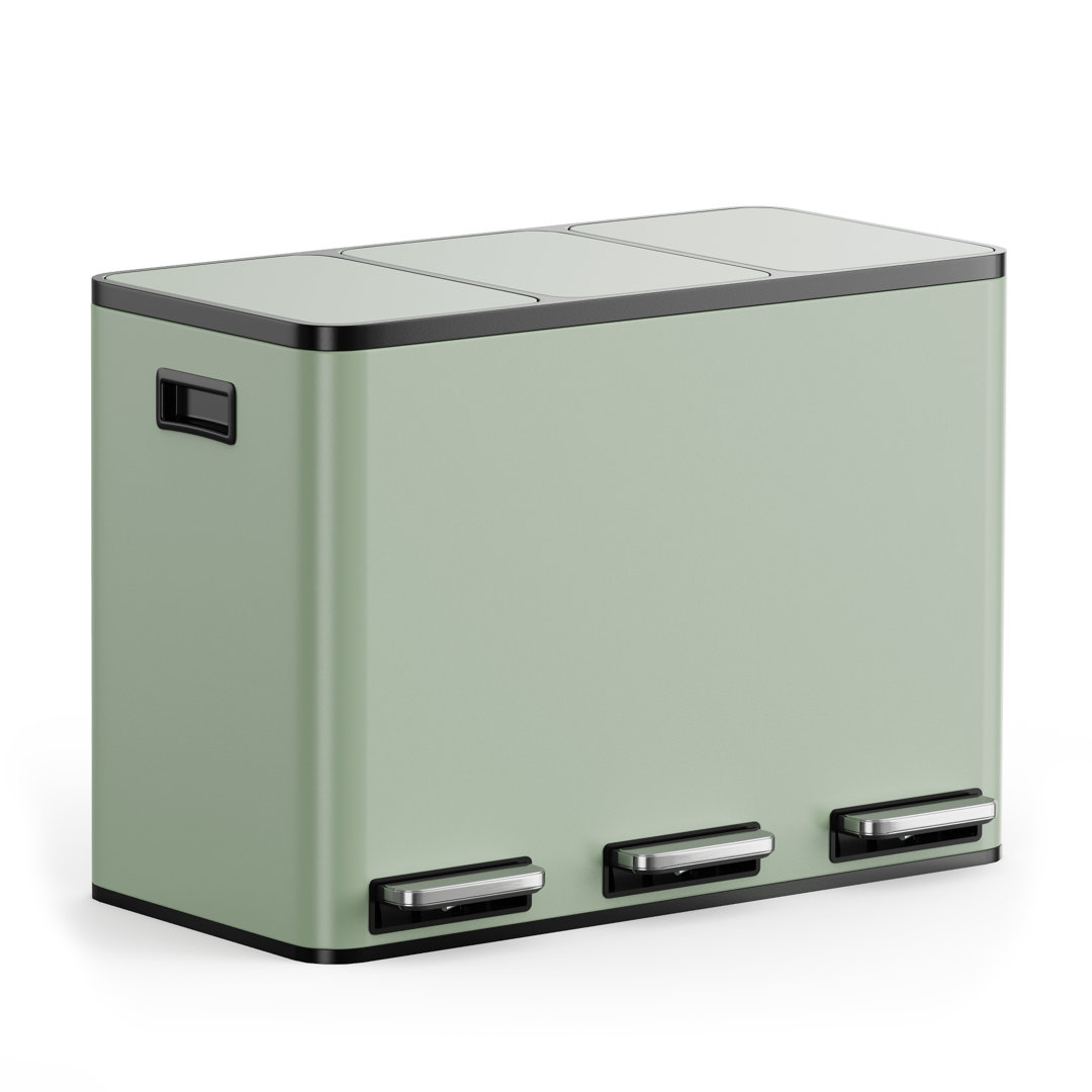 Stainless Steel 45 Litre Step On Multi-Compartments Trash & Recycling Bin