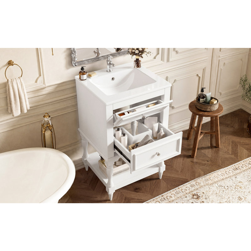 Meuble-lavabo de salle de bain avec lavabo en céramique, White
