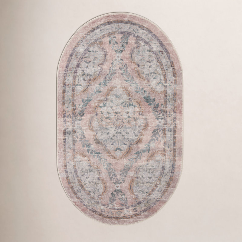 Rifle Paper Co. x Loloi Courtyard Blush Area Rug feat. CloudPile, Oval 2'3" x 3'9"