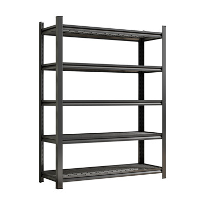 Adjustable Five - Story Black Metal Shelf For Garage, 2500 Lbs Capacity, 71.2 "h X 47.88"l 23.54 "d, Open Design Tools Layer Garage Shelf, Black, Adjustable, Load, Quick Assembly With Included Manual