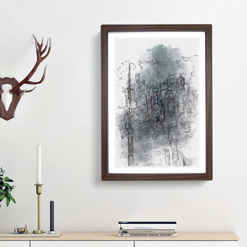 New York City at Night in Abstract - Picture Frame Graphic Art Print, 48cm H x 36cm W x 2cm D, Walnut Framed