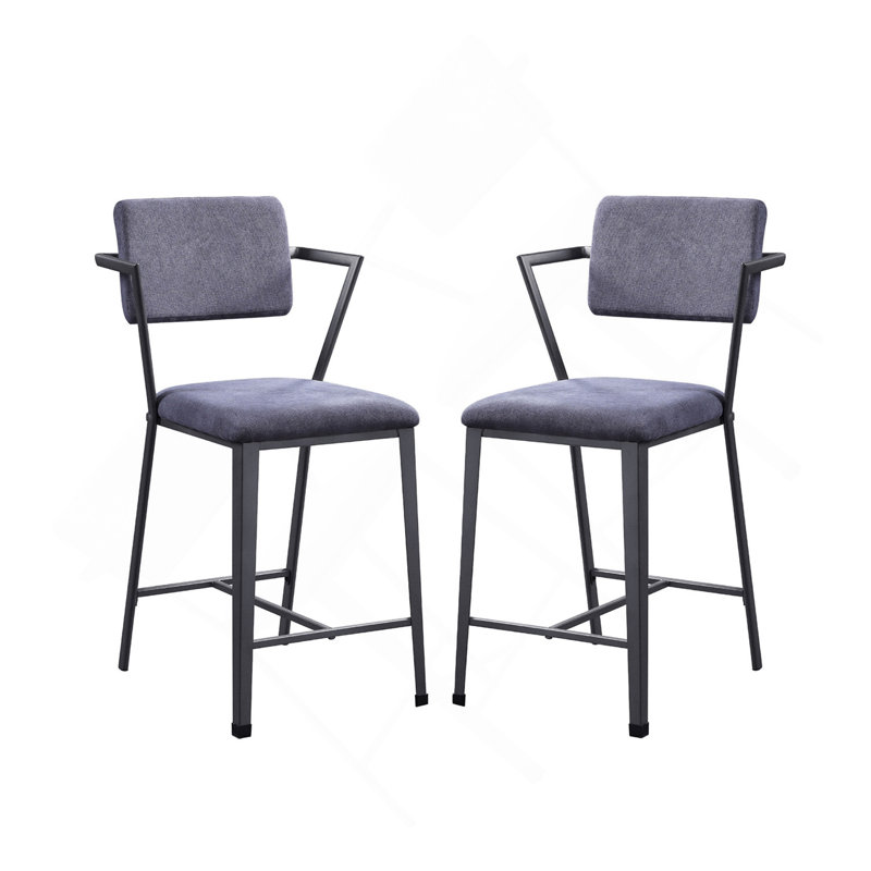 Set Of 2 Counter Height Chairs With Metal Frame, Gunmetal
