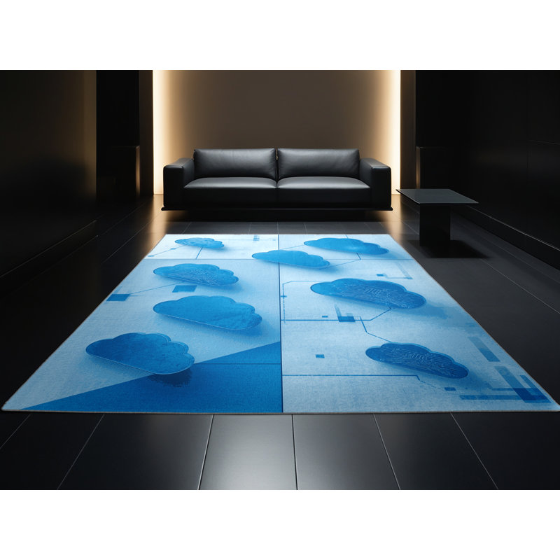Soft Plush Polett Cloud Data Symbol Minimalist Geometric Area Rug in Blue – BabyBlue Binding, 5x7