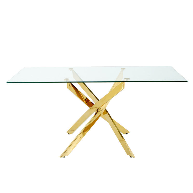 Table de salle à manger rectangulaire 63 "en verre pour 4 à 6 tables de cuisine en verre pour 4 à 6 tables de salle à manger de luxe avec base en métal pour la cuisine