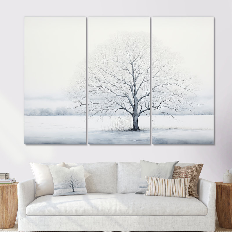 Winters Tree Minimalisme II - Ensemble de décoration murale arbre, Toile tendue, H 40 po x l 60 po x P 1 po