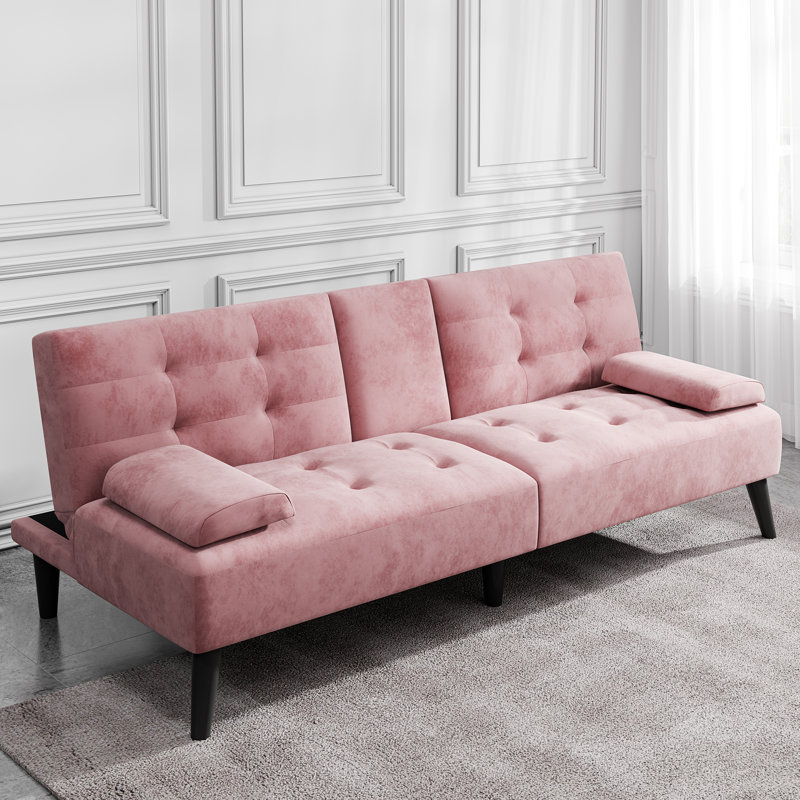 Canapé-lit futon convertible Aldiana, Velours rose