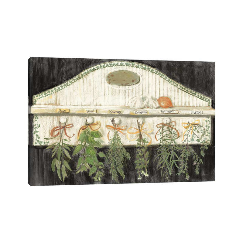 Herbs On Pegs Black by Carol Rowan - Wrapped Canvas Painting, 30.48 cm H x 45.72 cm W