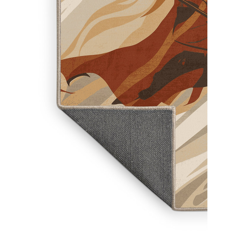 Soft Plush Durfee Fire Sword Warrior Bold & Eclectic Modern Arc Area Rug in Brown – Beige Binding, 8x10
