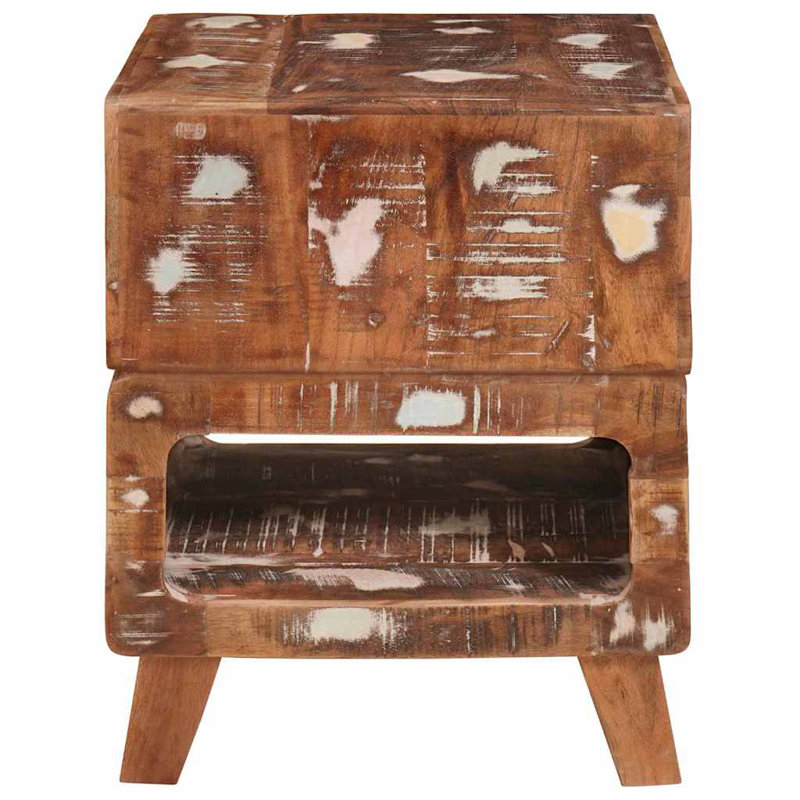 Solid Wood End Table, Distressed Brown
