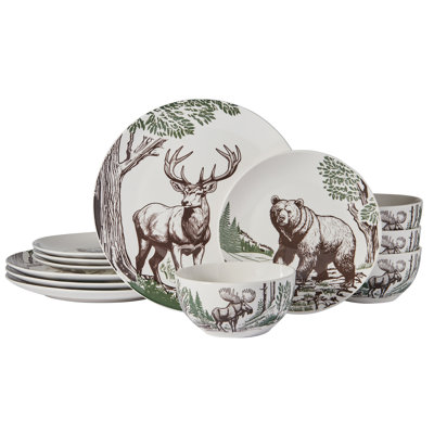 Rustic Lodge 12-Piece Dinnerware Set, Service for 4