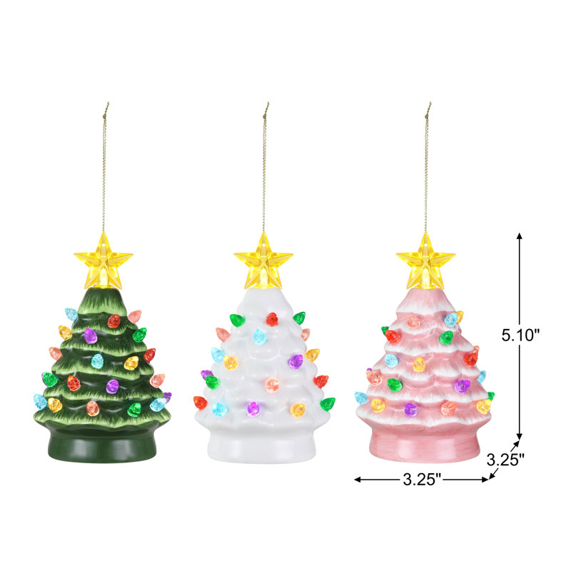 Assortiment de mini-arbres décoratifs en céramique nostalgiques de 12,5 cm (5 po) représentant une forêt - 4 verts, 3 blancs, 2 roses