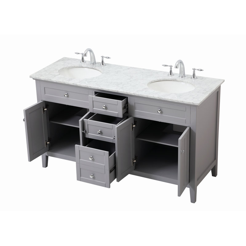 Ensemble de meuble-lavabo double 60 po Ain, Blanc de Carrare, Gris