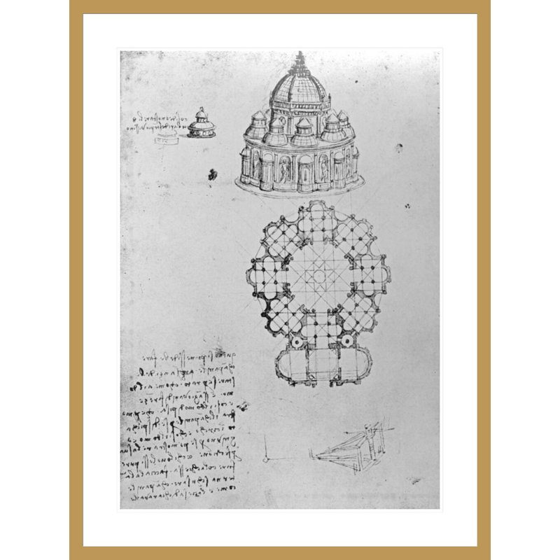 Église centralisée et ingénierie maritime Fol. 5v from Codex Ashburnham (anciennement partie du Manuscrit B (2184) par Leonardo Da Vinci, impression giclée encadrée