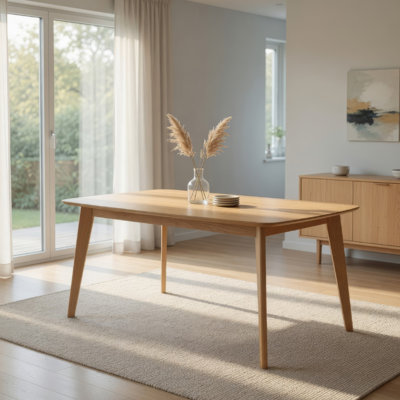 Jadie Dining Table, Tapered Legs, Natural Oak Wood Rectangular 60 Inch